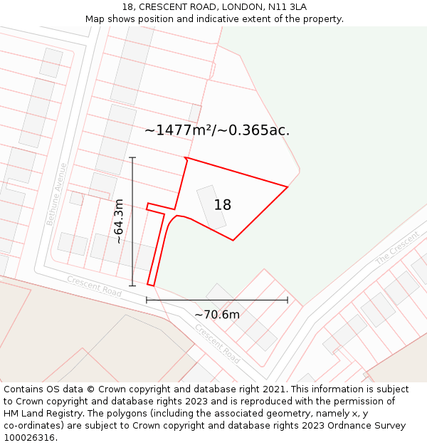 18, CRESCENT ROAD, LONDON, N11 3LA: Plot and title map