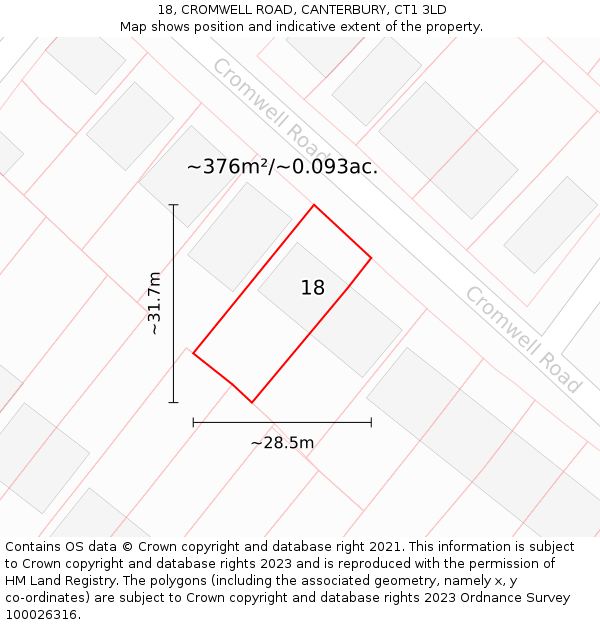 18, CROMWELL ROAD, CANTERBURY, CT1 3LD: Plot and title map