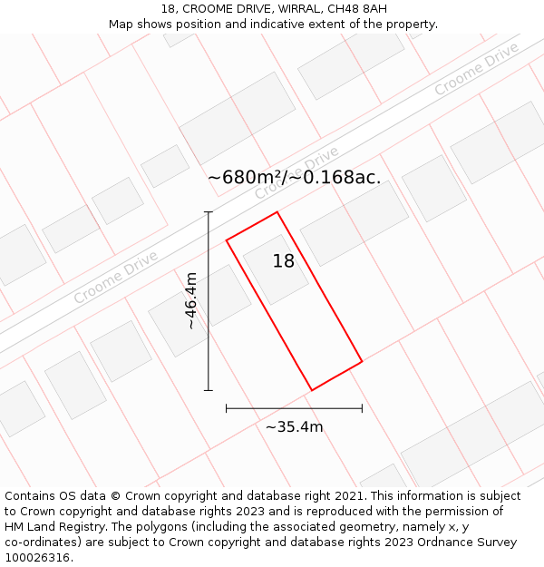 18, CROOME DRIVE, WIRRAL, CH48 8AH: Plot and title map