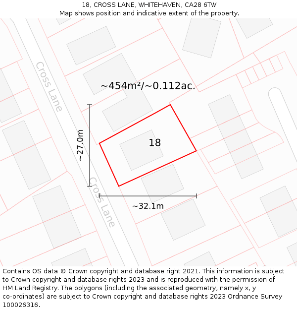 18, CROSS LANE, WHITEHAVEN, CA28 6TW: Plot and title map