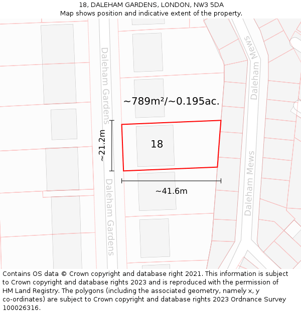 18, DALEHAM GARDENS, LONDON, NW3 5DA: Plot and title map