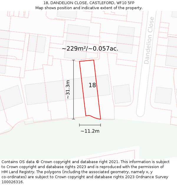 18, DANDELION CLOSE, CASTLEFORD, WF10 5FP: Plot and title map