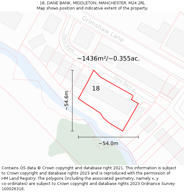 18, DANE BANK, MIDDLETON, MANCHESTER, M24 2RL: Plot and title map