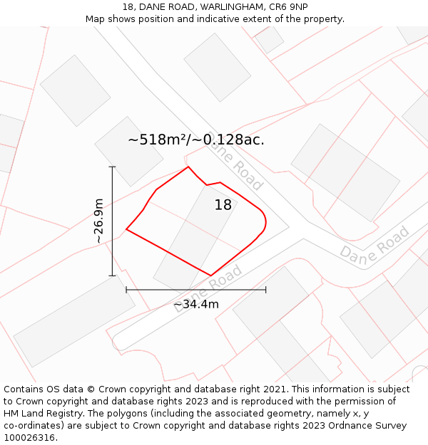 18, DANE ROAD, WARLINGHAM, CR6 9NP: Plot and title map