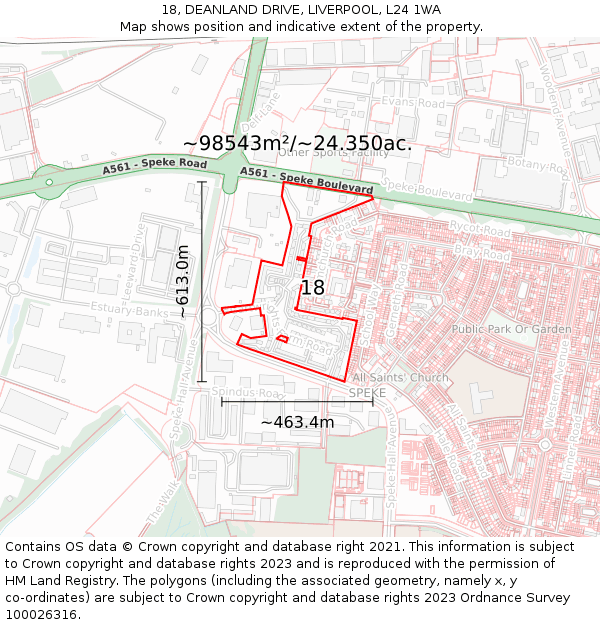 18, DEANLAND DRIVE, LIVERPOOL, L24 1WA: Plot and title map