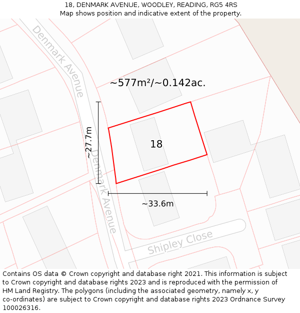 18, DENMARK AVENUE, WOODLEY, READING, RG5 4RS: Plot and title map