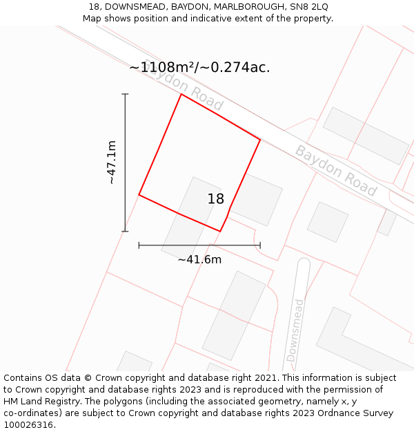 18, DOWNSMEAD, BAYDON, MARLBOROUGH, SN8 2LQ: Plot and title map