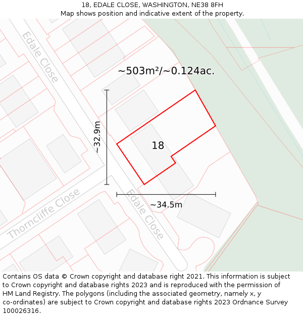 18, EDALE CLOSE, WASHINGTON, NE38 8FH: Plot and title map