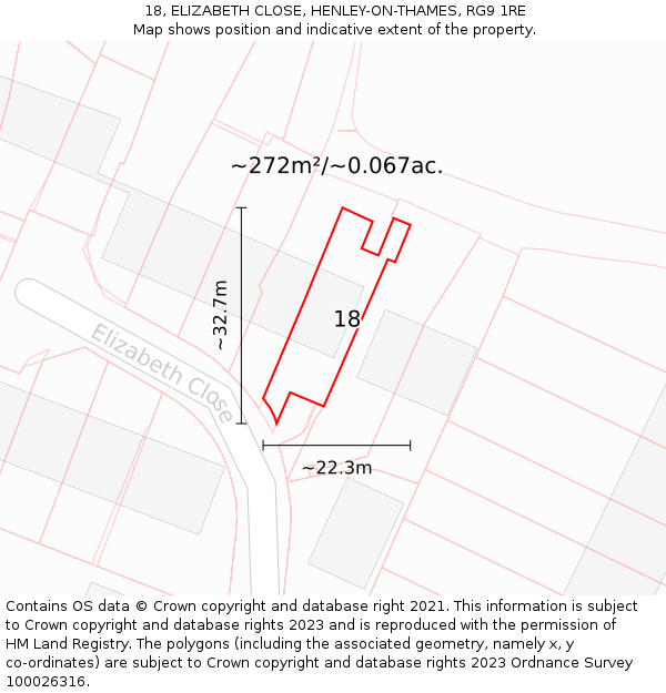 18, ELIZABETH CLOSE, HENLEY-ON-THAMES, RG9 1RE: Plot and title map