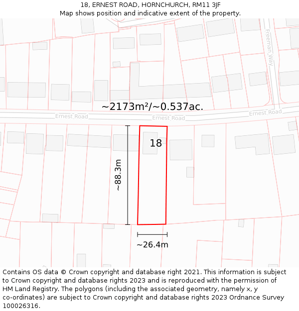 18, ERNEST ROAD, HORNCHURCH, RM11 3JF: Plot and title map