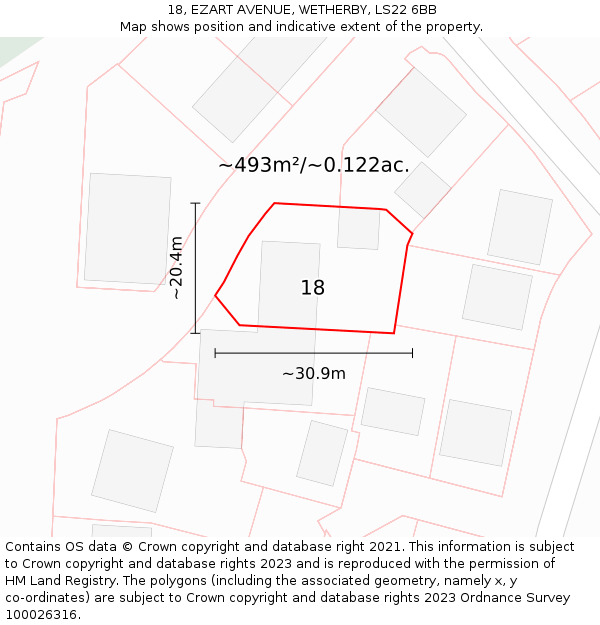 18, EZART AVENUE, WETHERBY, LS22 6BB: Plot and title map