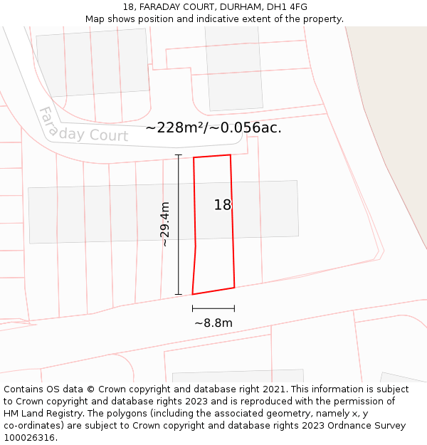 18, FARADAY COURT, DURHAM, DH1 4FG: Plot and title map