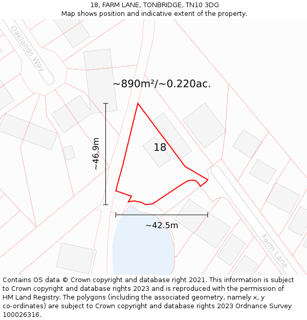 18, FARM LANE, TONBRIDGE, TN10 3DG: Plot and title map