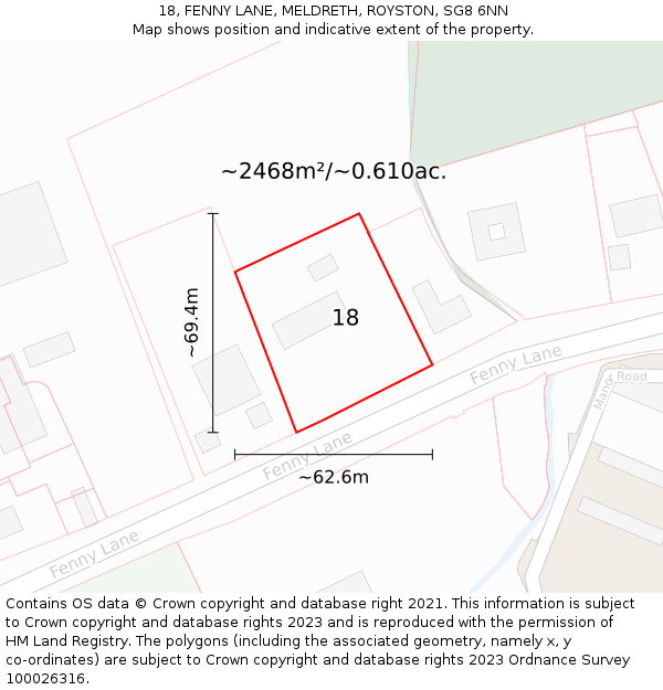 18, FENNY LANE, MELDRETH, ROYSTON, SG8 6NN: Plot and title map