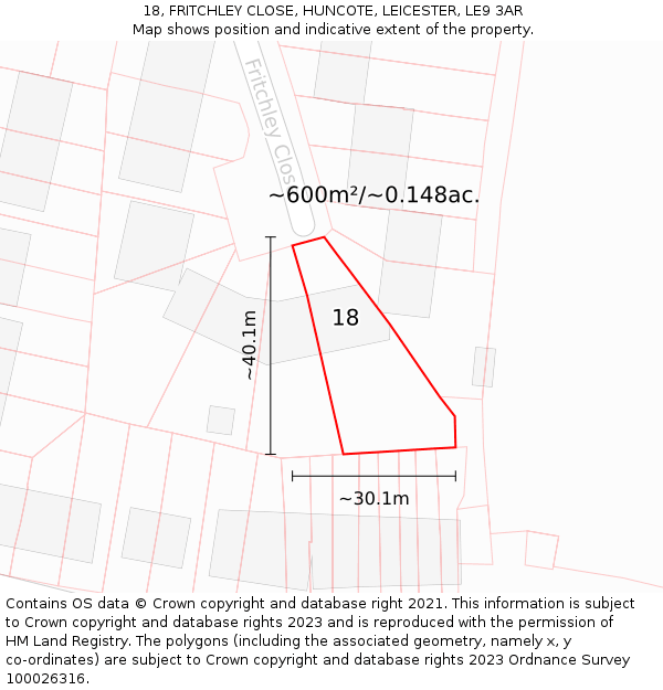 18, FRITCHLEY CLOSE, HUNCOTE, LEICESTER, LE9 3AR: Plot and title map