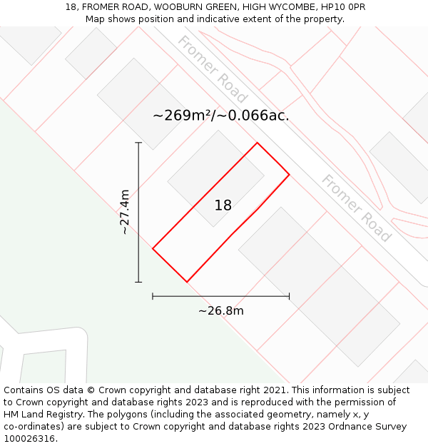 18, FROMER ROAD, WOOBURN GREEN, HIGH WYCOMBE, HP10 0PR: Plot and title map