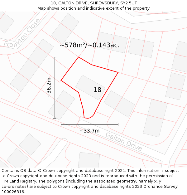 18, GALTON DRIVE, SHREWSBURY, SY2 5UT: Plot and title map