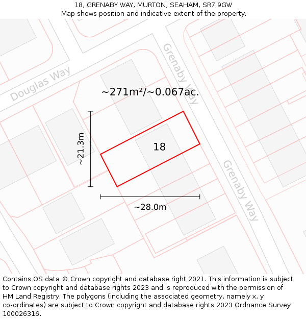 18, GRENABY WAY, MURTON, SEAHAM, SR7 9GW: Plot and title map