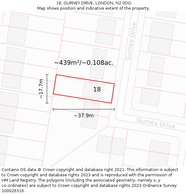 18, GURNEY DRIVE, LONDON, N2 0DG: Plot and title map