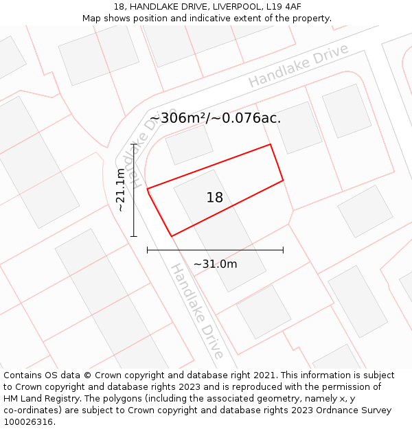 18, HANDLAKE DRIVE, LIVERPOOL, L19 4AF: Plot and title map