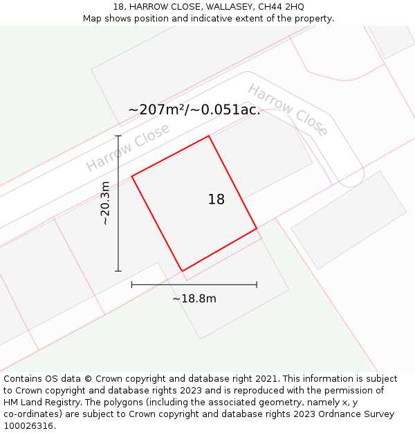 18, HARROW CLOSE, WALLASEY, CH44 2HQ: Plot and title map