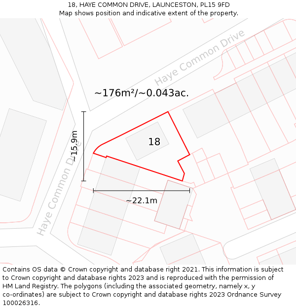 18, HAYE COMMON DRIVE, LAUNCESTON, PL15 9FD: Plot and title map