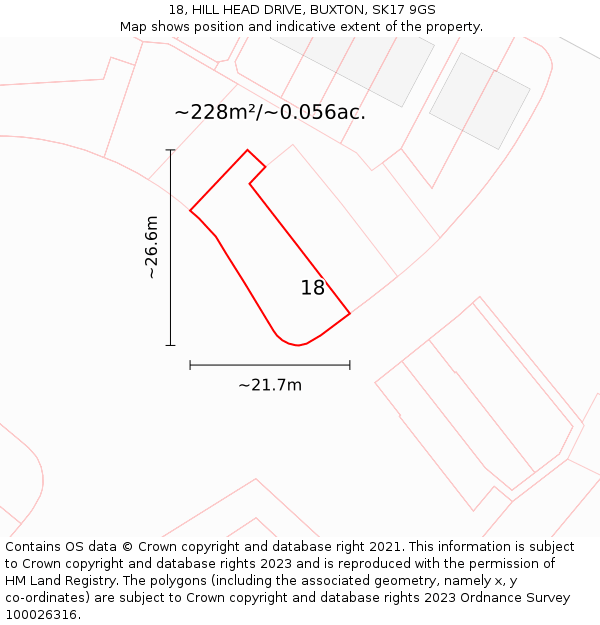 18, HILL HEAD DRIVE, BUXTON, SK17 9GS: Plot and title map