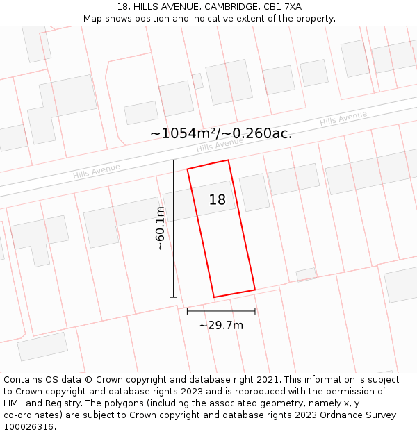 18, HILLS AVENUE, CAMBRIDGE, CB1 7XA: Plot and title map