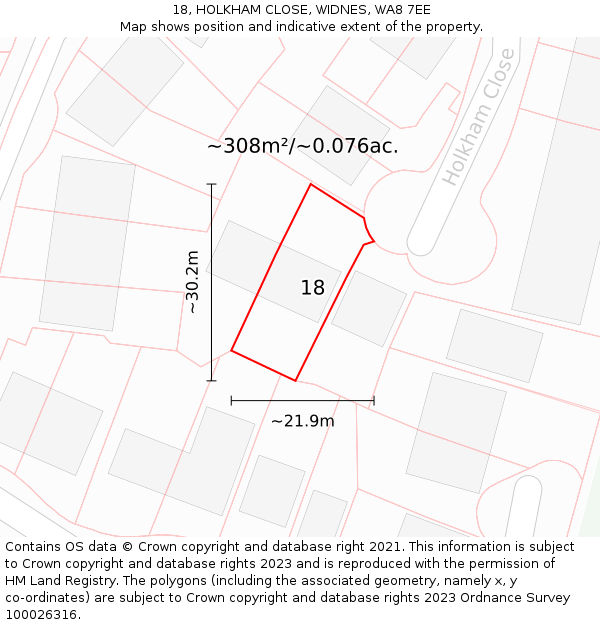 18, HOLKHAM CLOSE, WIDNES, WA8 7EE: Plot and title map