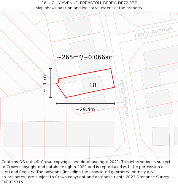 18, HOLLY AVENUE, BREASTON, DERBY, DE72 3BG: Plot and title map