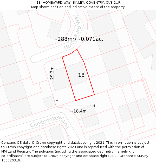 18, HOMEWARD WAY, BINLEY, COVENTRY, CV3 2UR: Plot and title map