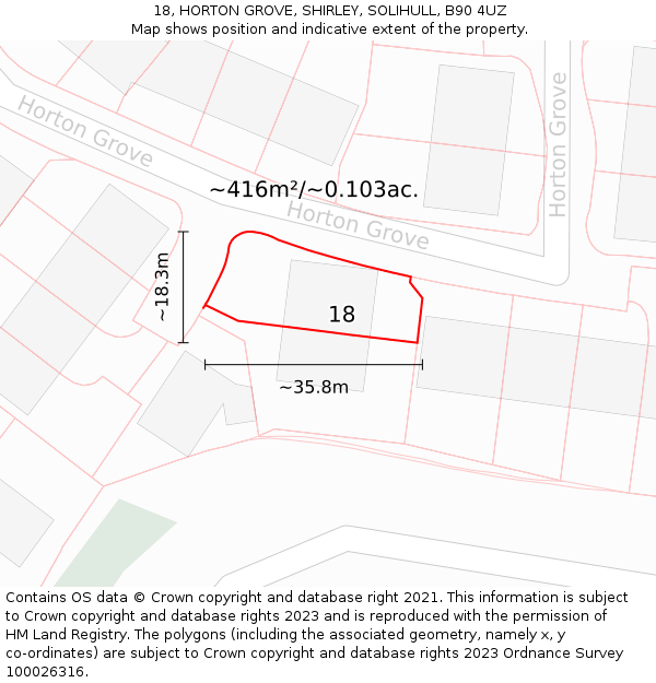 18, HORTON GROVE, SHIRLEY, SOLIHULL, B90 4UZ: Plot and title map