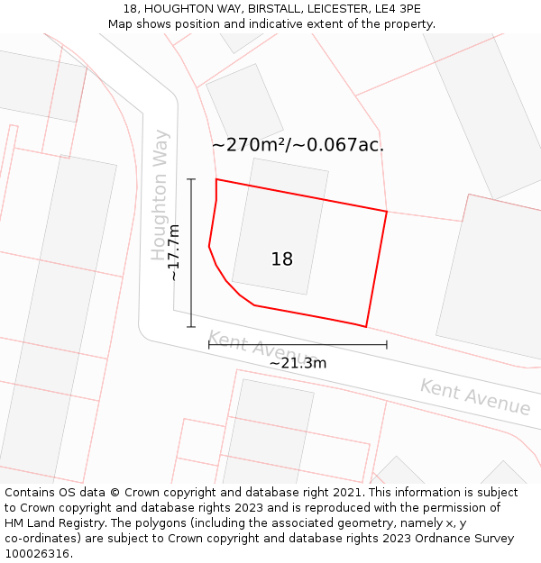 18, HOUGHTON WAY, BIRSTALL, LEICESTER, LE4 3PE: Plot and title map