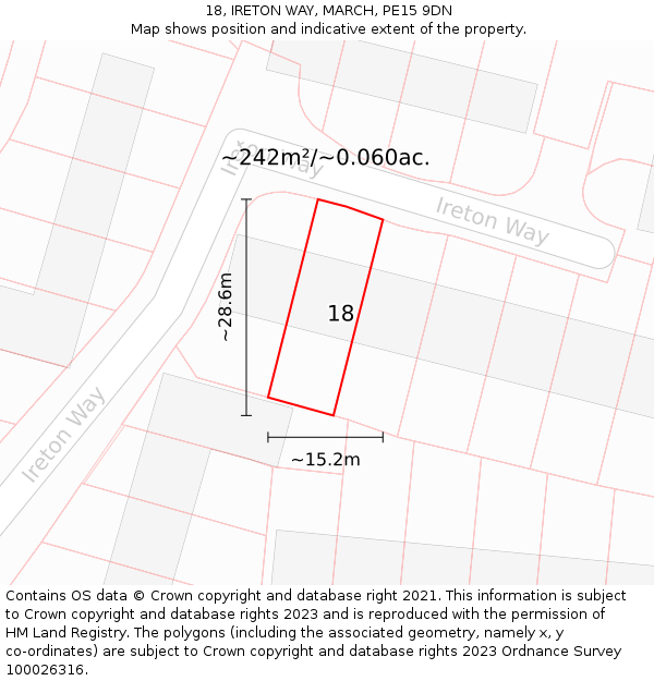 18, IRETON WAY, MARCH, PE15 9DN: Plot and title map