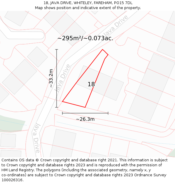 18, JAVA DRIVE, WHITELEY, FAREHAM, PO15 7DL: Plot and title map