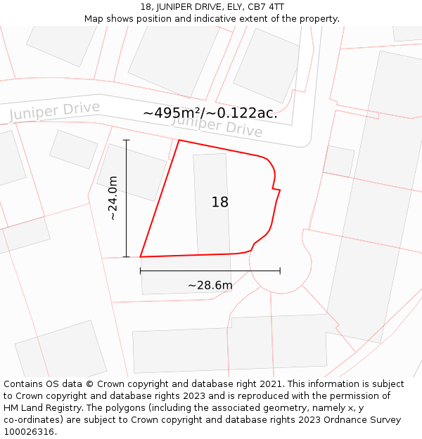 18, JUNIPER DRIVE, ELY, CB7 4TT: Plot and title map