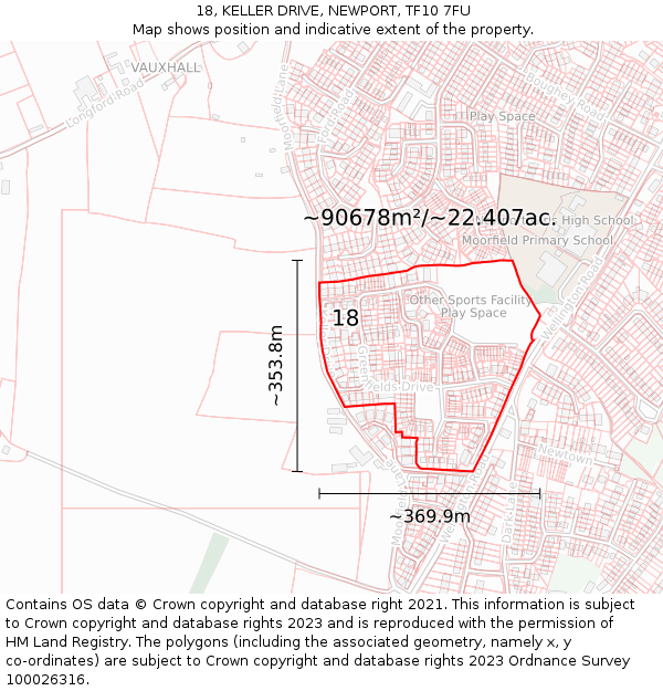 18, KELLER DRIVE, NEWPORT, TF10 7FU: Plot and title map