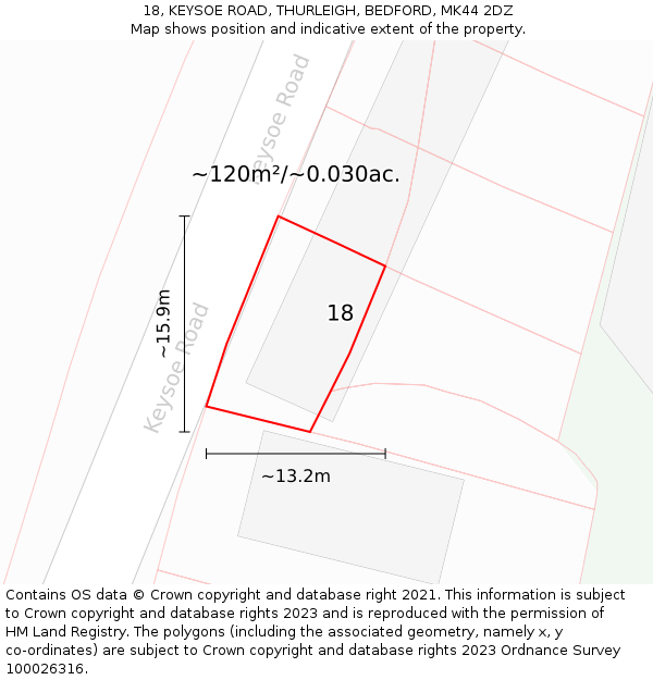 18, KEYSOE ROAD, THURLEIGH, BEDFORD, MK44 2DZ: Plot and title map