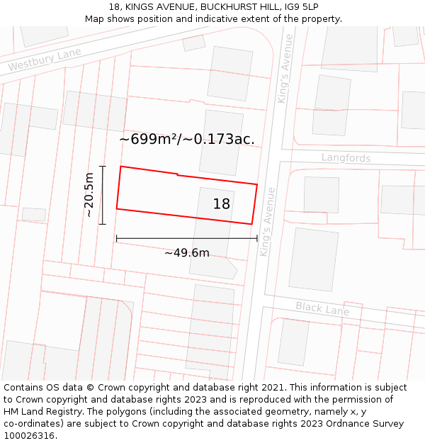 18, KINGS AVENUE, BUCKHURST HILL, IG9 5LP: Plot and title map