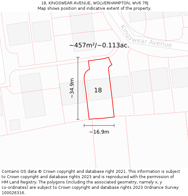 18, KINGSWEAR AVENUE, WOLVERHAMPTON, WV6 7RJ: Plot and title map