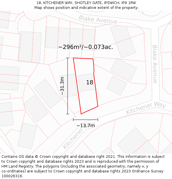 18, KITCHENER WAY, SHOTLEY GATE, IPSWICH, IP9 1RW: Plot and title map