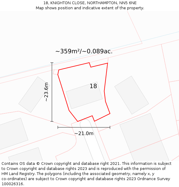 18, KNIGHTON CLOSE, NORTHAMPTON, NN5 6NE: Plot and title map