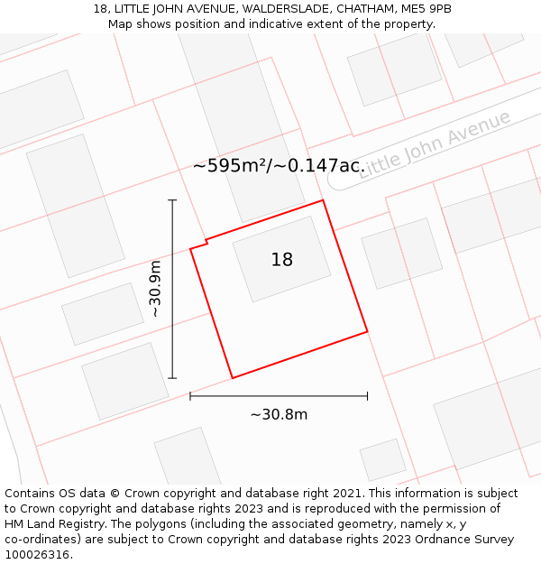 18, LITTLE JOHN AVENUE, WALDERSLADE, CHATHAM, ME5 9PB: Plot and title map