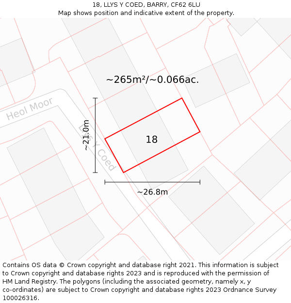 18, LLYS Y COED, BARRY, CF62 6LU: Plot and title map