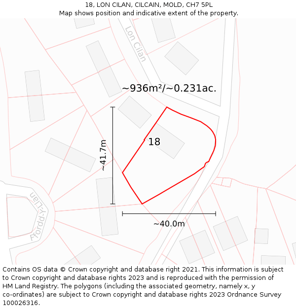 18, LON CILAN, CILCAIN, MOLD, CH7 5PL: Plot and title map