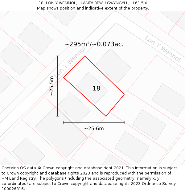 18, LON Y WENNOL, LLANFAIRPWLLGWYNGYLL, LL61 5JX: Plot and title map