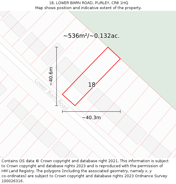 18, LOWER BARN ROAD, PURLEY, CR8 1HQ: Plot and title map