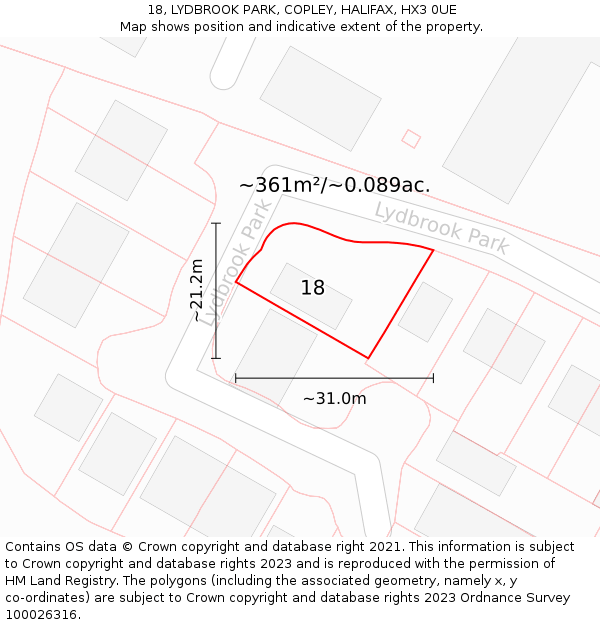 18, LYDBROOK PARK, COPLEY, HALIFAX, HX3 0UE: Plot and title map