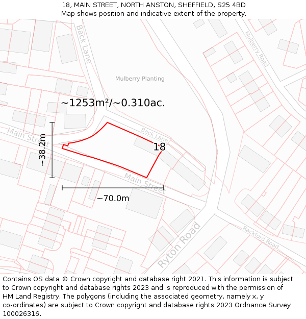 18, MAIN STREET, NORTH ANSTON, SHEFFIELD, S25 4BD: Plot and title map