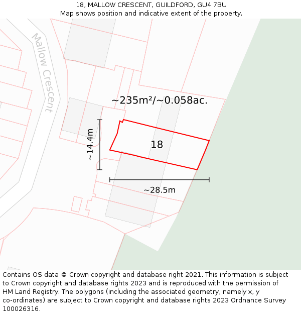 18, MALLOW CRESCENT, GUILDFORD, GU4 7BU: Plot and title map